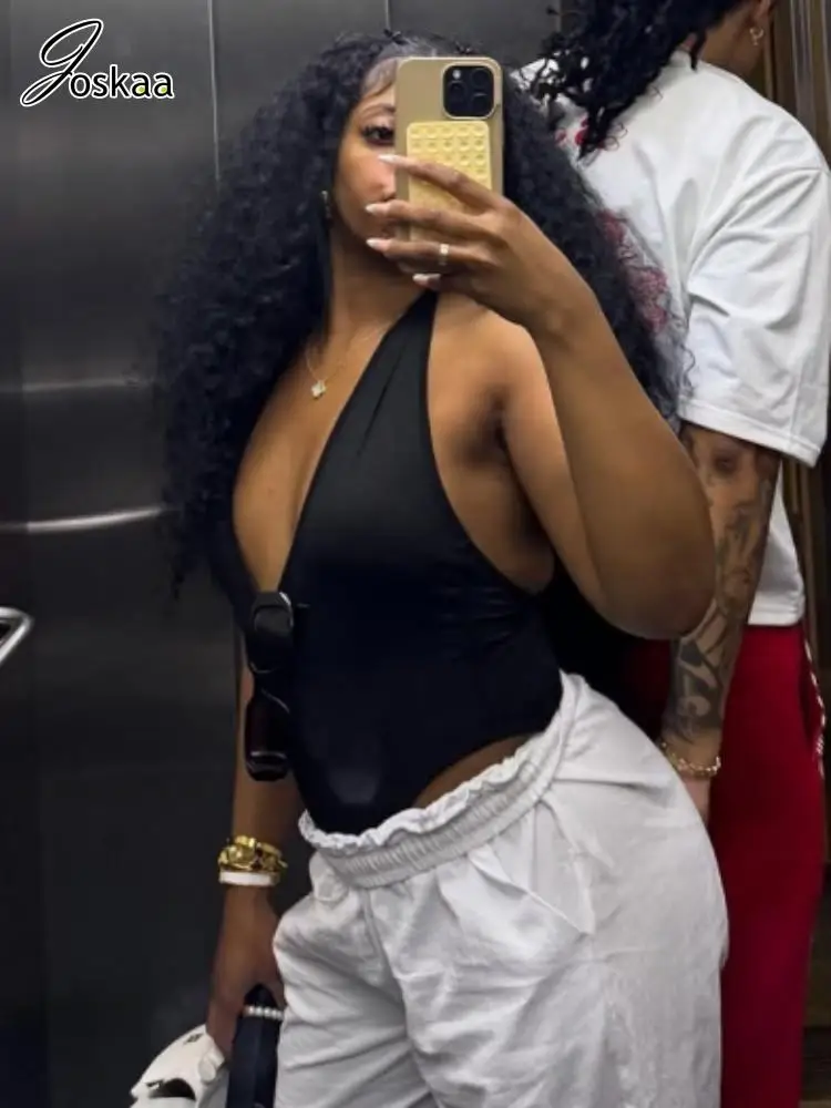 Joskaa 2025 ملابس داخلية نسائية سوداء مثيرة بفتحة رقبة على شكل حرف v عميقة بدون ظهر نحيلة قطعة واحدة ملابس علوية للحفلات والنوادي في منتصف الليل #2