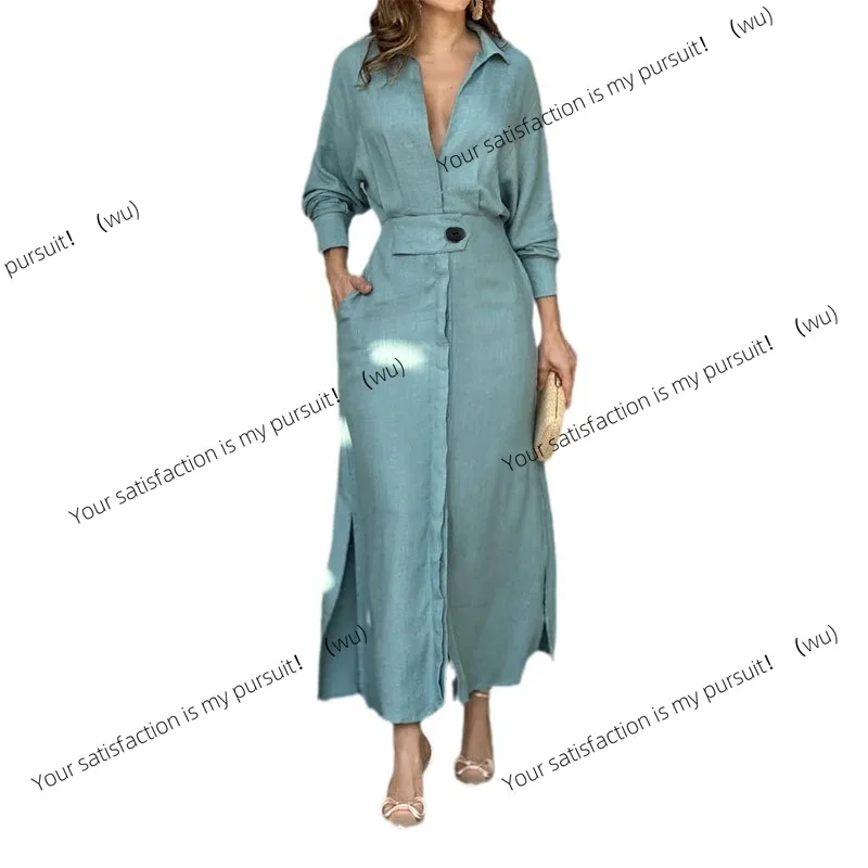 Kemeja wanita gaya Eropa dan Amerika, model baru, untuk kerja, berdetail tali, warna polos, potongan pinggang, lengan panjang, model tidak beraturan, gaya Eropa