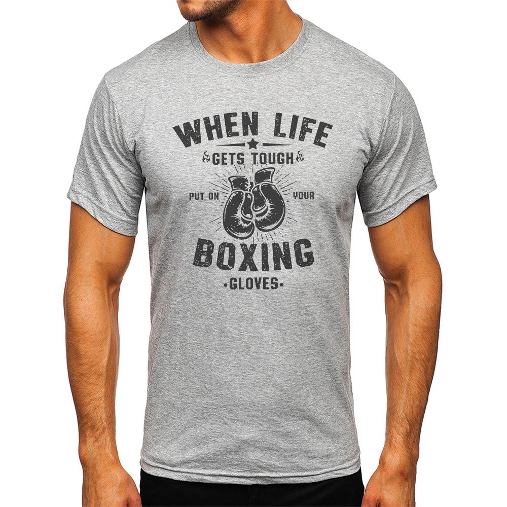 Men\'s Boxing Gym Printed Vintage T-shirt Sport 100% Cotton Classic Tees for Men Women Sportswear Tops