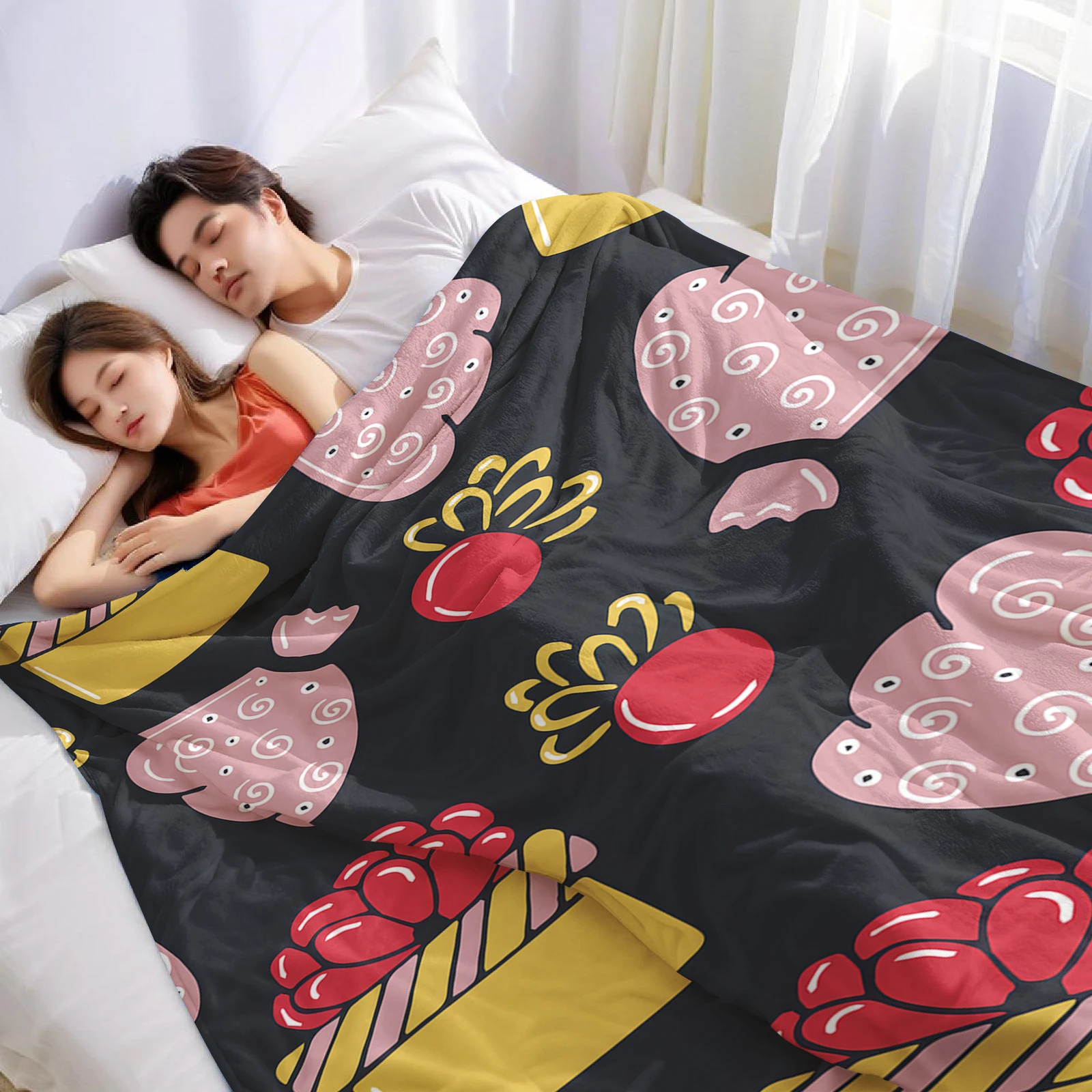Sweet Gift Box Cartoon Anime Print Flannel Blanket Soft Warm Throw for Kids Bedroom Sofa Bed Christmas Office Car