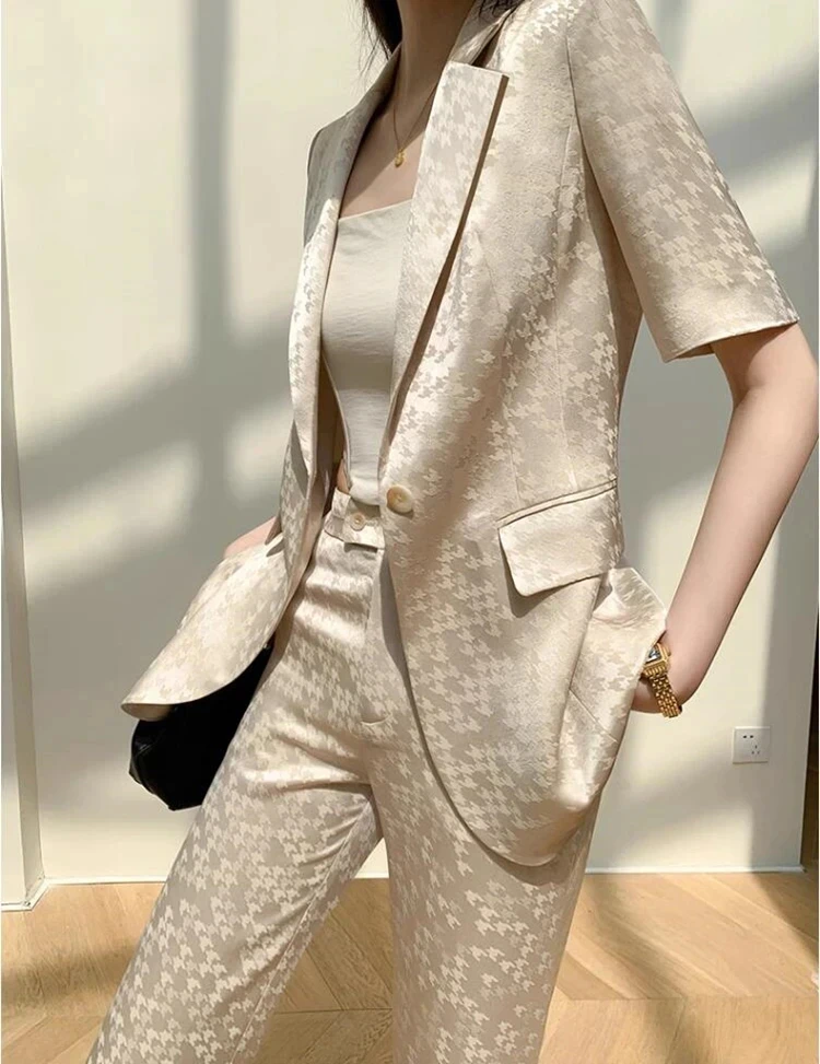 new spring summer office lady fashion casual plus size brand female women short sleeve coat pants sets suits clothing