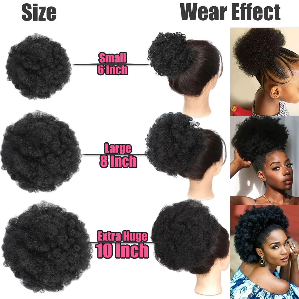 120g Large Size Fake Hair Bun Synthetic Hair Bands Chignon 4 Hair Clips Curly Bun Hair Pieces Afro Puff Bun For Hair Extension