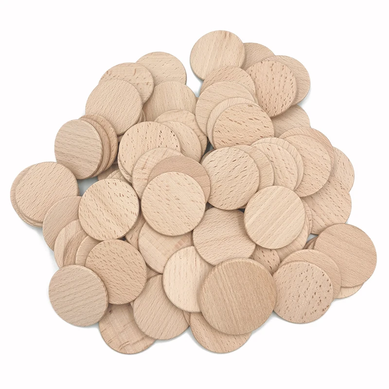 25mm-70mm Natural Beech Wood Slices Unfinished Solid Wooden Coins Rounds Cutouts for Crafts Projects, DIY Crafts, Ornaments