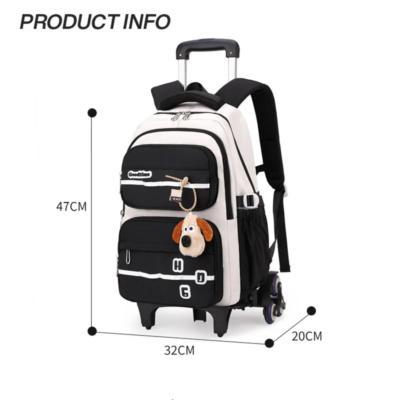 Children School Backpack with Pendant Students Backpack with Wheels Book Bag Rolling School bag for Girls Kids Wheeled Backpacks