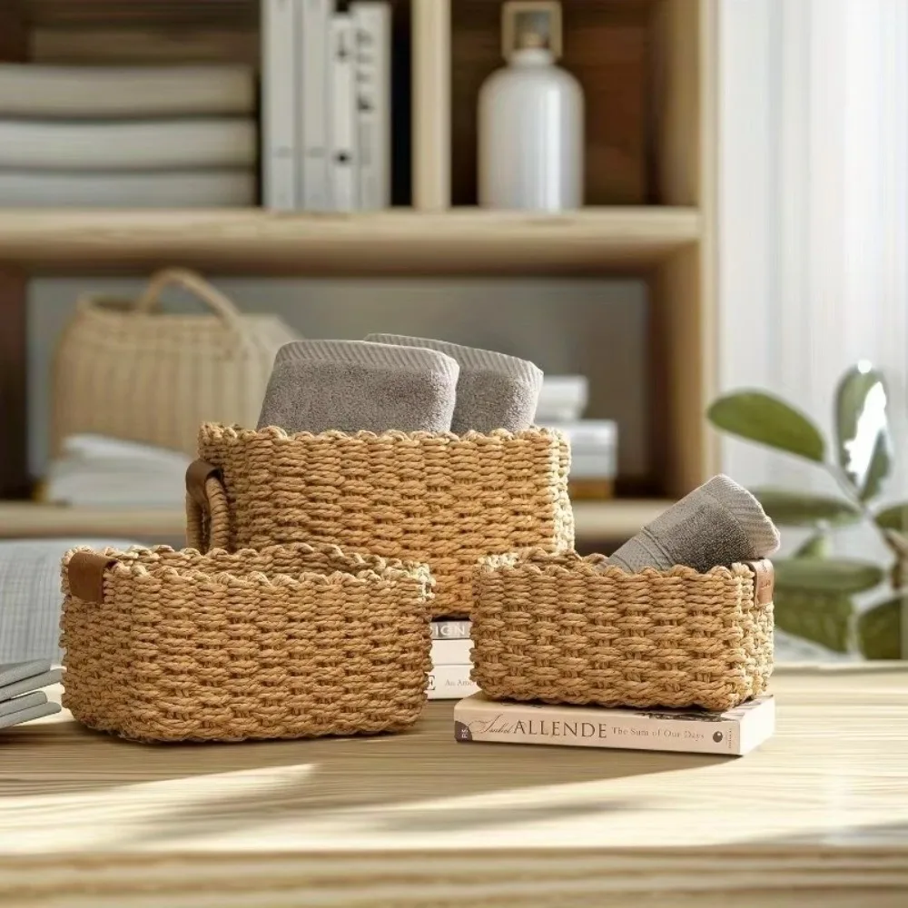 Woven Cosmetics Storage Basket Handmade Decorative Snacks Storage Containers Simple Multi-functional Storage Bins