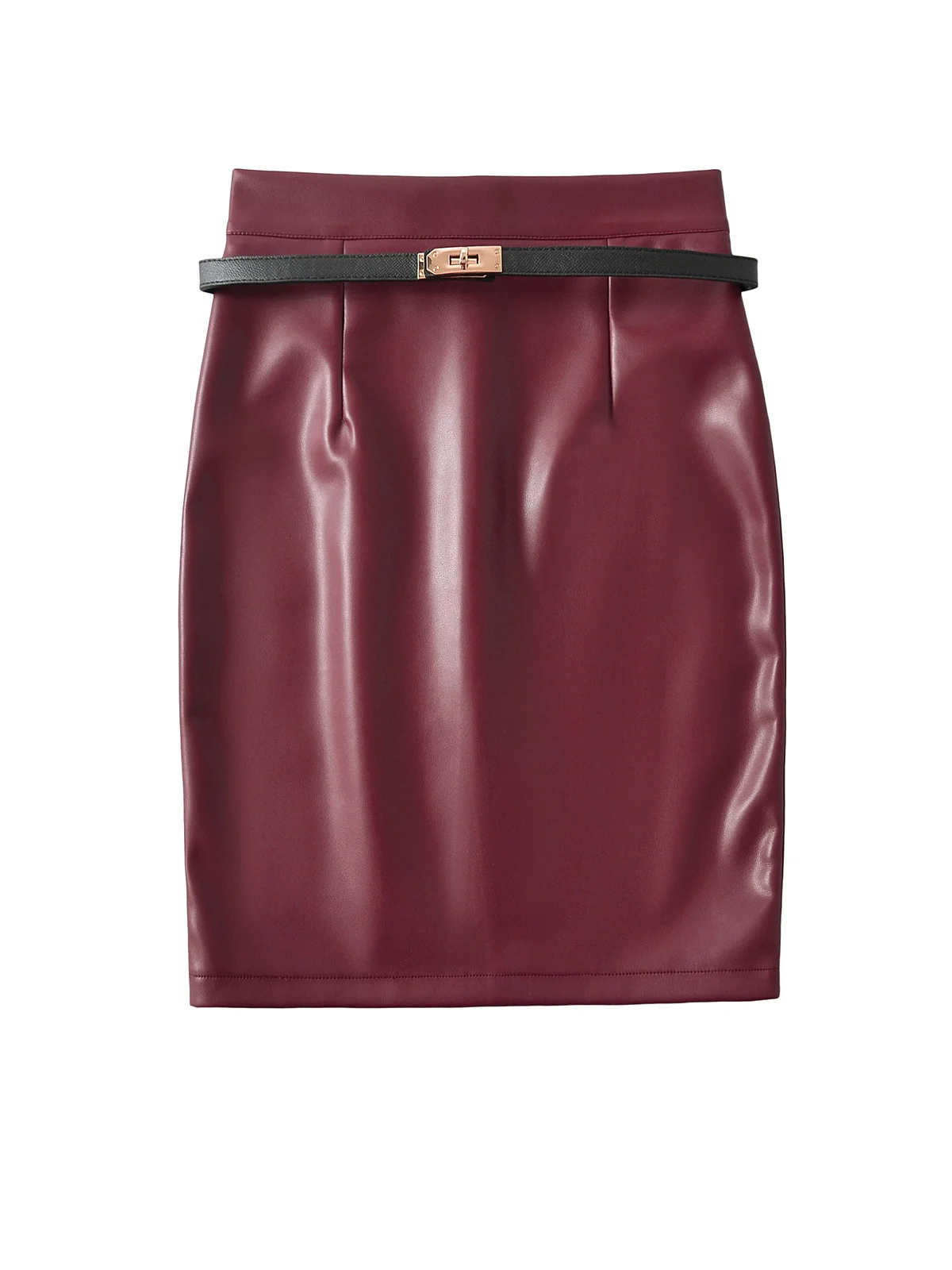 섹시한 하이웨이스트 PU 가죽 스커트 벨트 포함 바디콘 슬림 여성용 순수한 매력 롱 스커트 일상 착용용