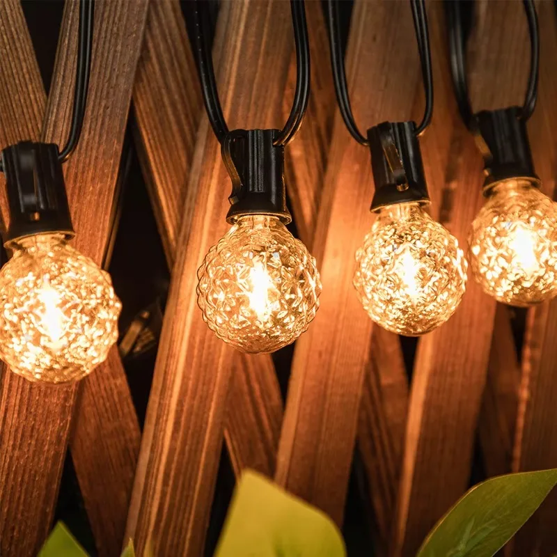 Retro LED Street Garland Waterproof G40 String Lights Ice Diamond E12 Amber Glass Outdoor Connectable Garden Decoration Bulbs