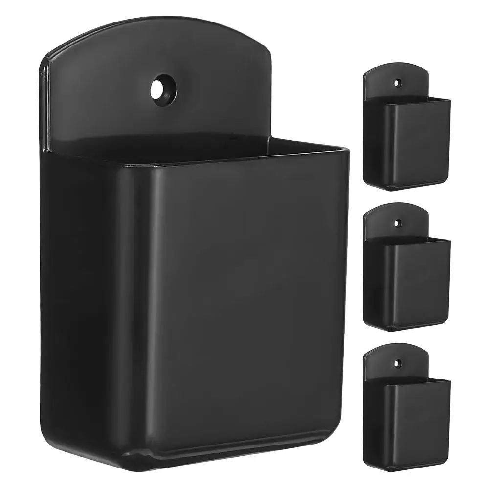 4Pcs Wall Mount Remote Holder Black Self Adhesive Media Player Case Organizer for Home Office Pencil Storage Box Controller