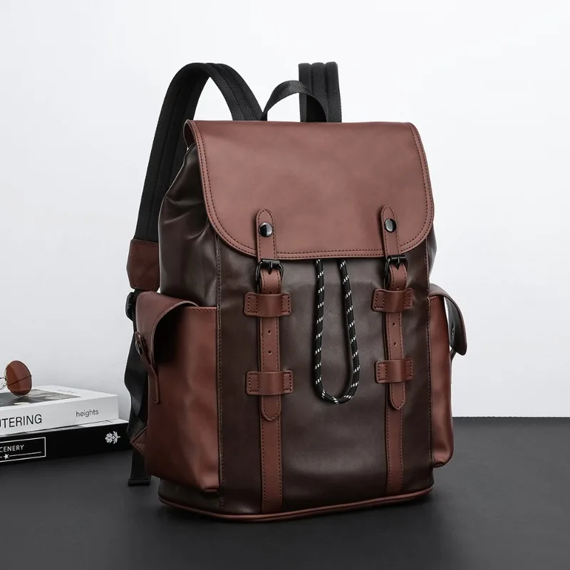 Retro Flap Drawstring Men's Backpacks Luxury Fashion Backpack Men Waterproof Large Capacity Travel Laptop Bags Student Bookbag