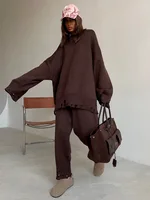 Wolfeel Autumn Winter Women's New Turtleneck Knit Sweater Skinny Knit Pants Set Soft Oversized Ripped Hem Fashion Pullover - Image 3