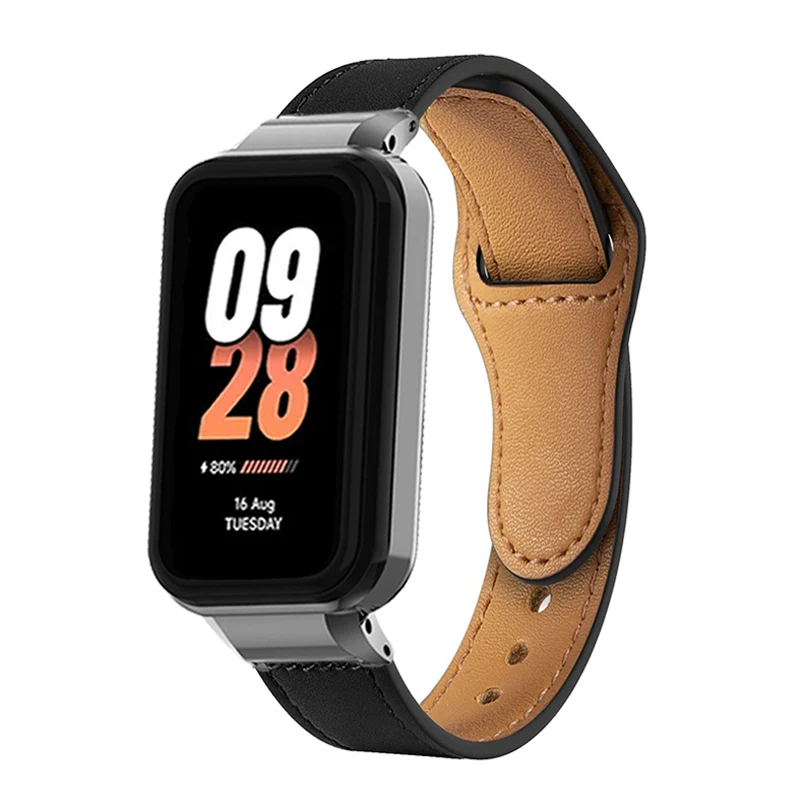 For Xiaomi Mi Band 8 Active Leather Watch Band Correas reloj For mi band 8 active Strap Case Protector Bracelet Protective Cover