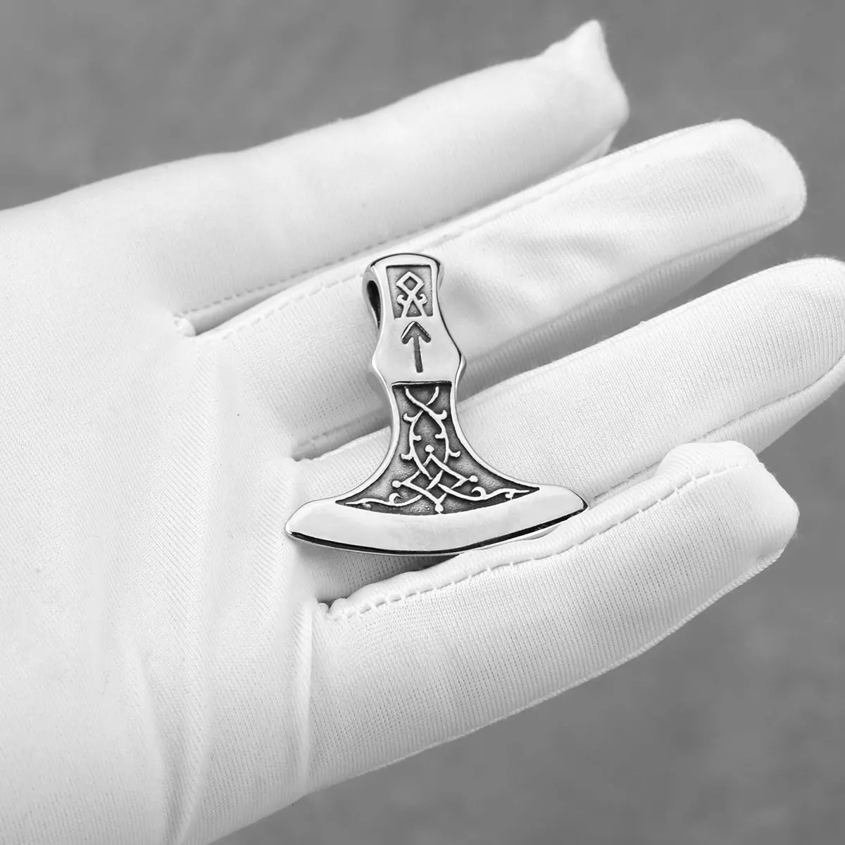 Stainless Steel Vikings Rune Axe Necklace Men\'s Nordic Fashion Thor\'s Hammer Pendant Necklace Punk Amulet Jewelry Wholesale Gift