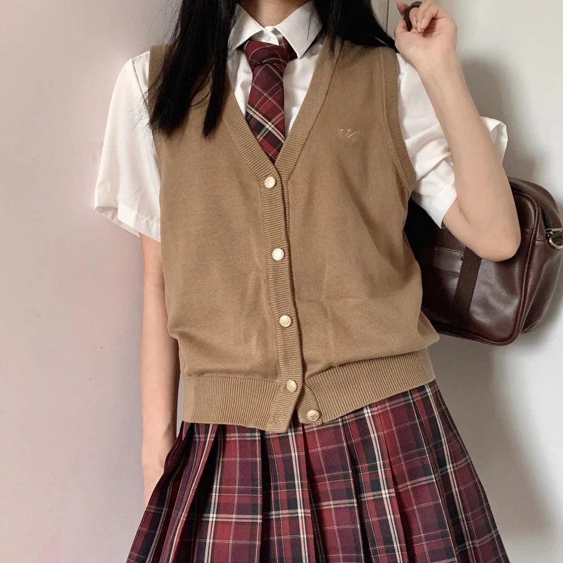 Japanse Korea Hoge School Jk Uniform Vest Mouwloze Trui Vest Uniform Voor Meisje Jongen Anime Cosplay Leuke Top Breien Jas