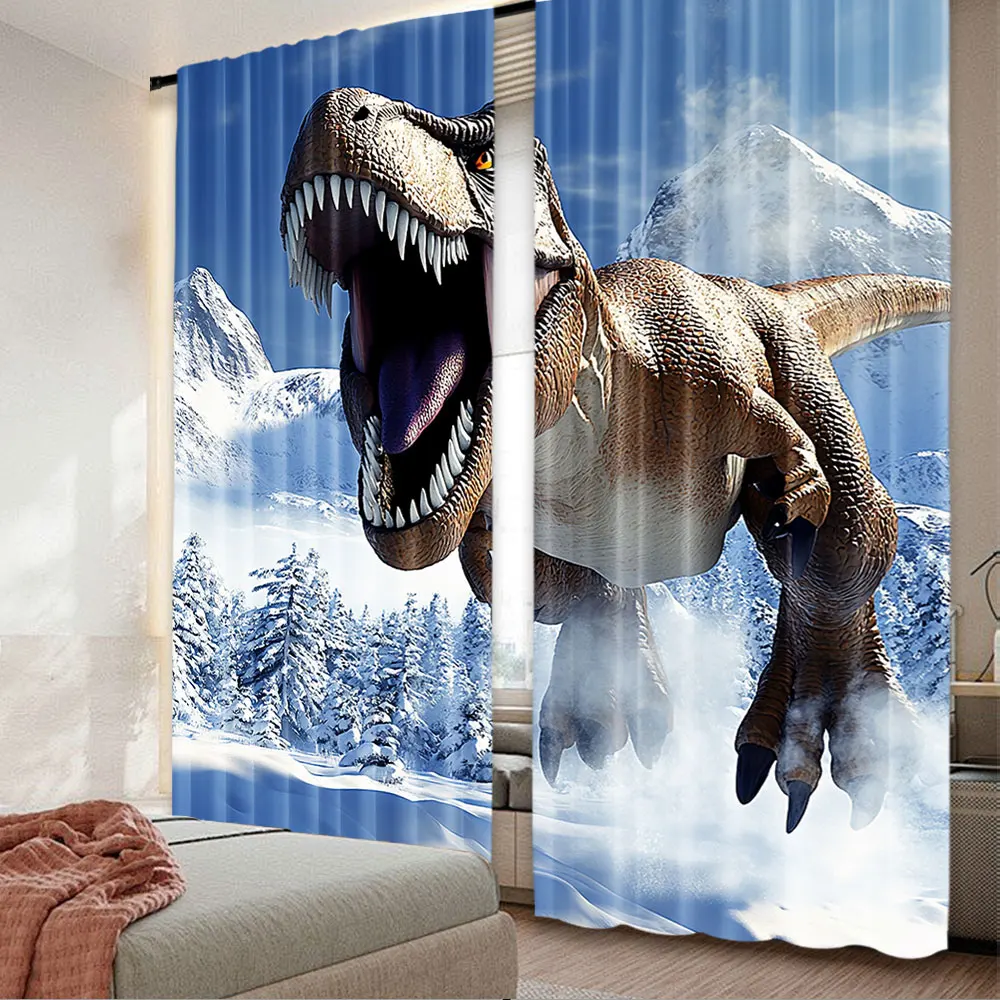 2Pcs Dinosaur Cute Dino Curtain Dinosaur Decor Safari Animal Wildlife Suitable For Living Room Bedroom Kitchen And Bathroom