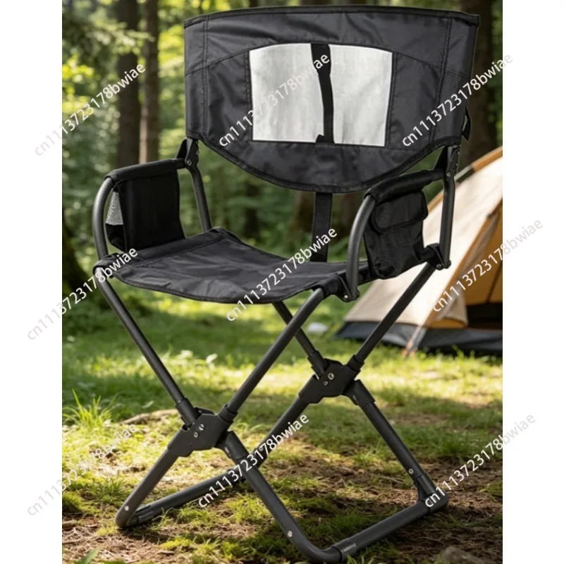 Outdoor Heavy Duty Oversized Portable Folding Beach Fishing Director Camping Chair With Side Storage Pockets Breathable Backrest