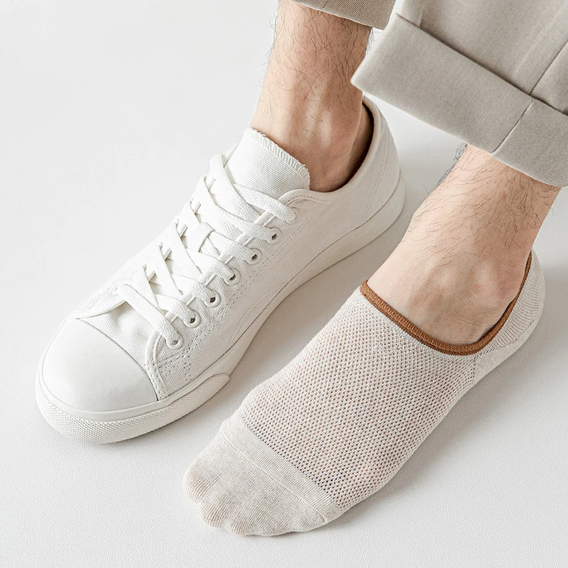 10 Pairs Men's Socks Breathable Solid Color Anti Odor Thin No-show Sock Comfortable Casual Silicone Non-slip Sock Slippers