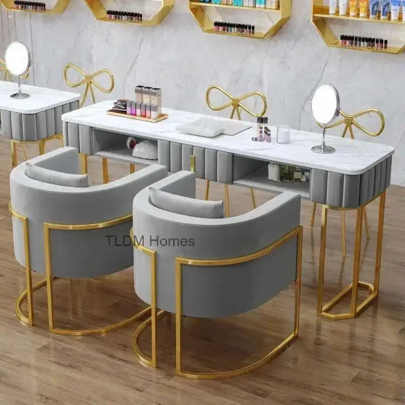 

Marble Nordic Manicure Table Chair Set Salon Furniture Professional Manicure Table Modern Single Double Light Luxury Nail Table