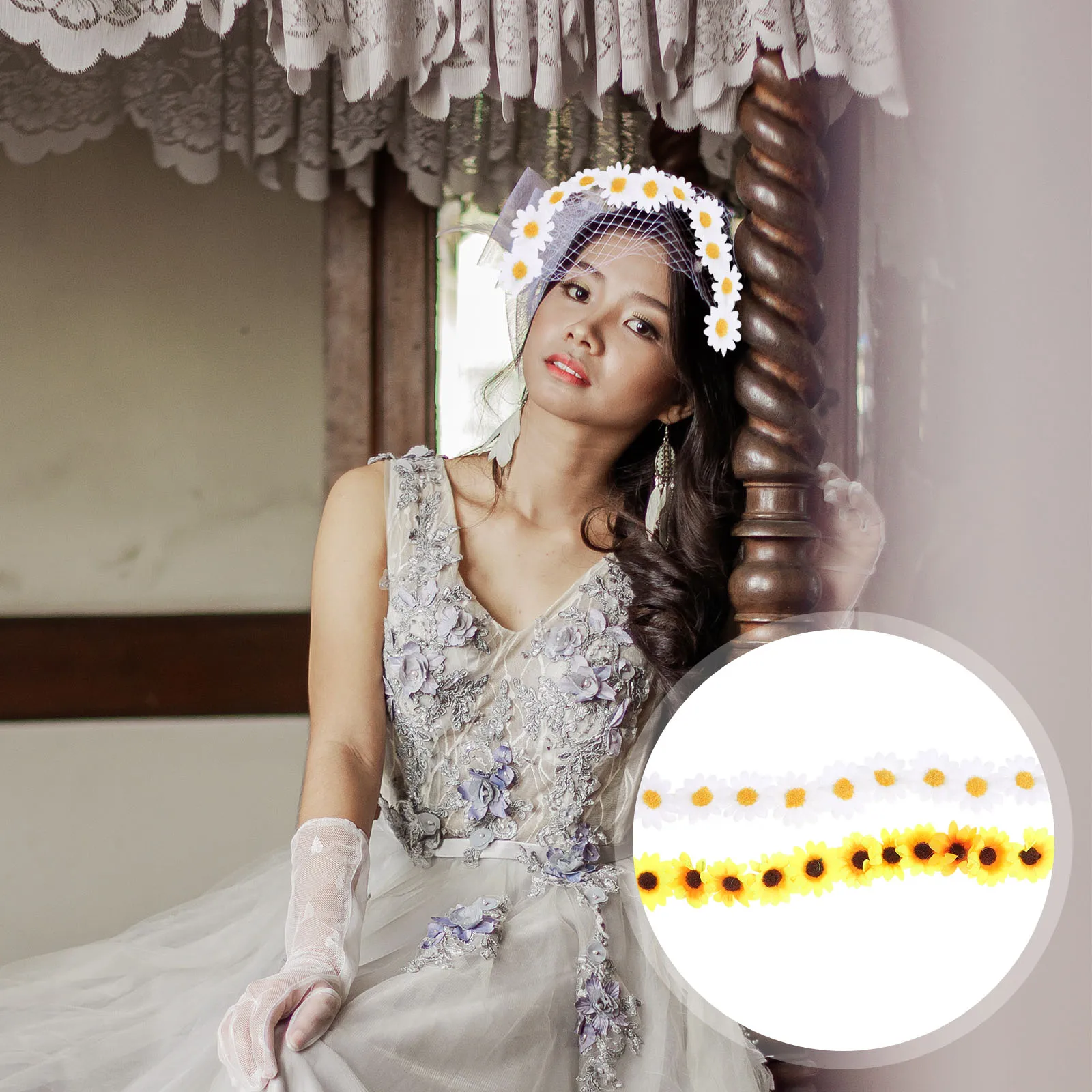 

2 Pcs Simulated Sunflower Headband Bridal Headbands for Wedding Floral Women Hair Accessories