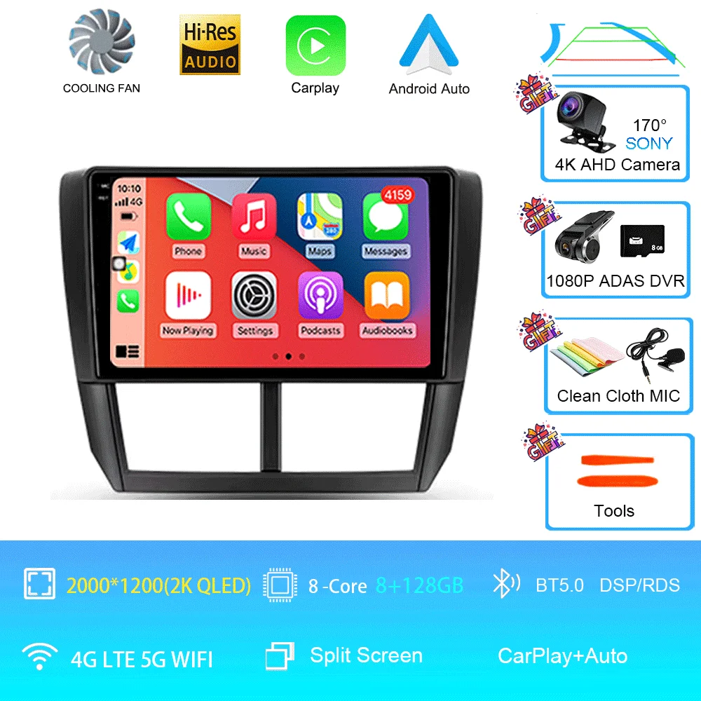 Auto radio Android 16 Carplay voor Subaru Forester 3 SH 2007-2013 voor Impreza GH GE 2 Din multimediaspeler 2 din head unit