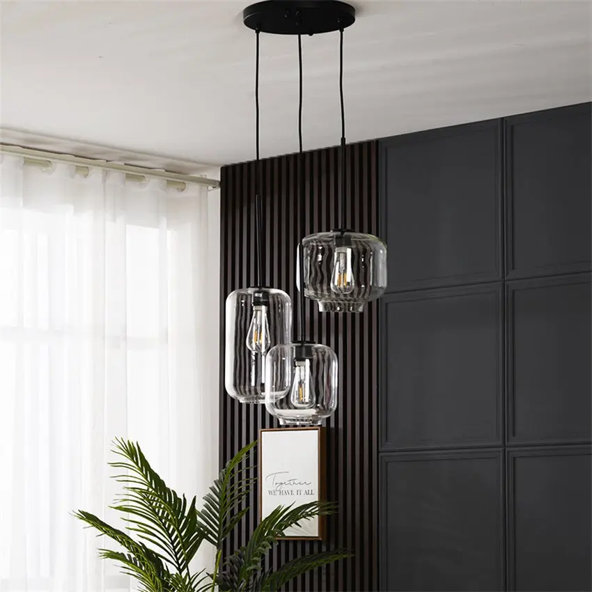 Nordic modern glass jar pendant lights living room dining table lamp luxury long line bar kitchen bedroom hanging lamps lighting