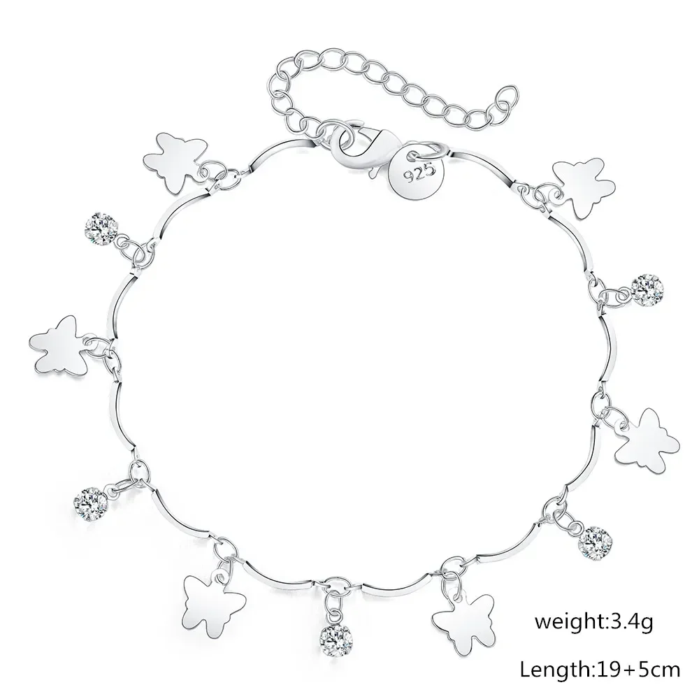 Zhubobo-pulseras de plata de ley 925 Charm925 para mujer, cadena de mariposa de circón, joyería fina elegante para fiesta de boda y Navidad