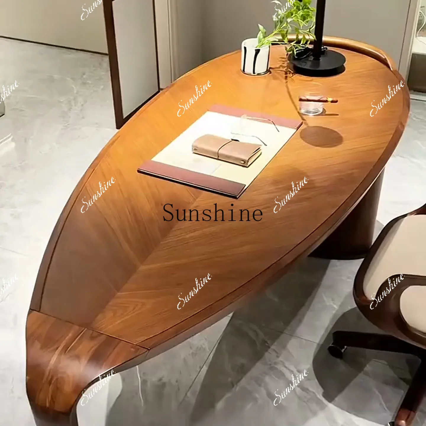 North American plantain leaf book desk and chair combination new desk Italian minimalist solid wood writing desk  FT