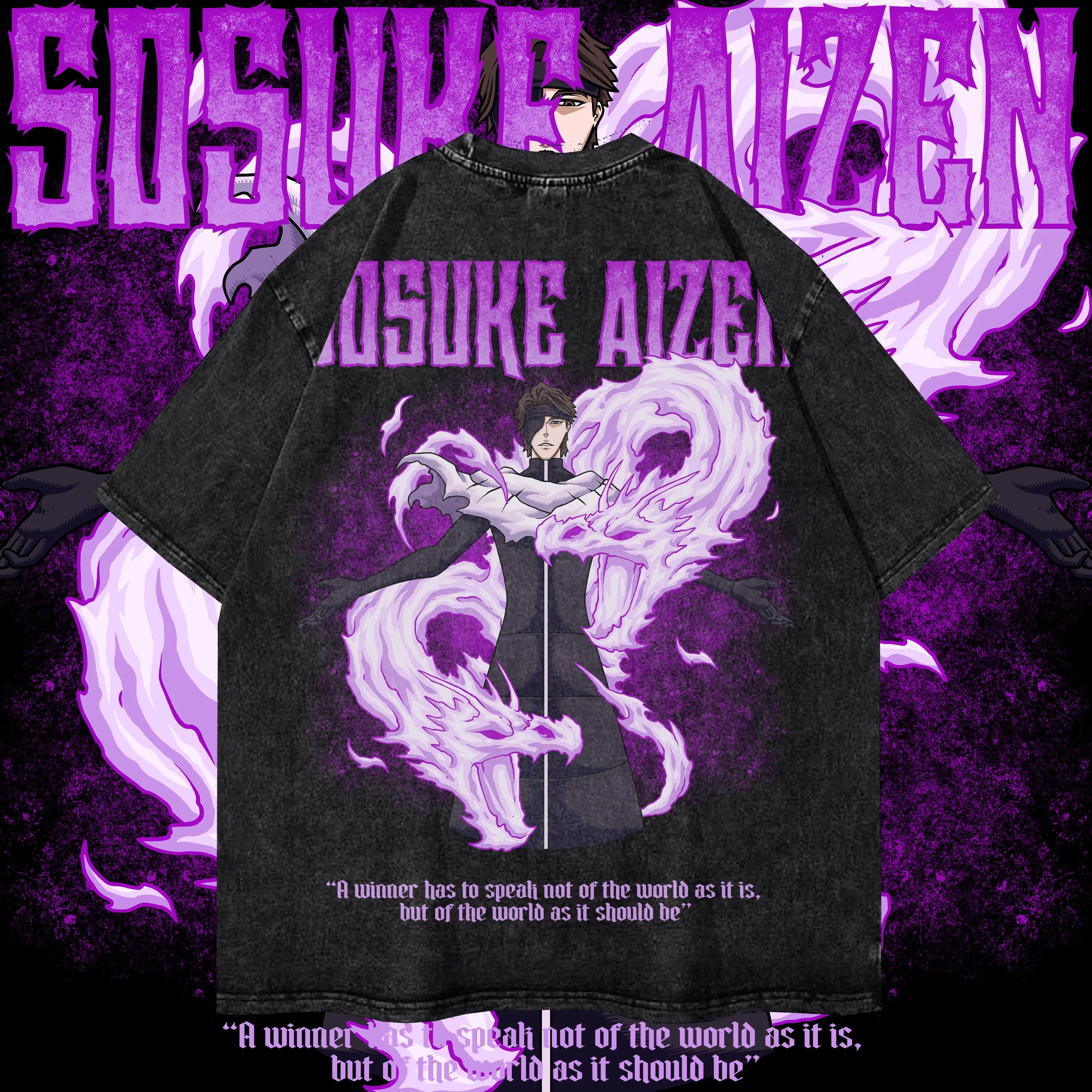 

Anime Bleach T-Shirt Oversized Vintage Washed Zaraki Kenpachi T-Shirts Retro Harajuku Ichigo Rukia Tops Tees Man 100% Cotton