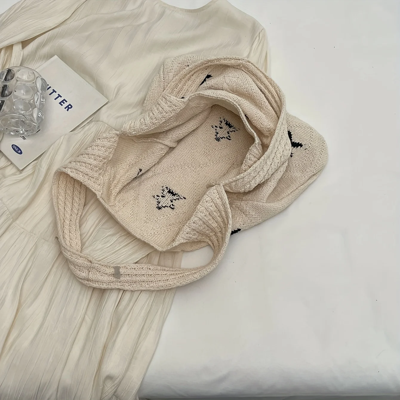 حقيبة حمل محبوكة بنمط نجمة، حقيبة كروشيه جمالية للنساء، منسوجة قديمة للسفر والشاطئ #5