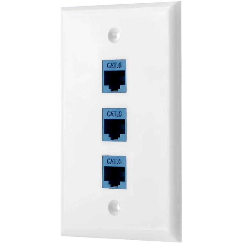 A15R -1Pack 3-Port Ethernet Wall Plate, RJ45 Wall Plate With RJ45 Keystone Inline Coupler Insert,Cat6 Keystone Jack Wall Plate