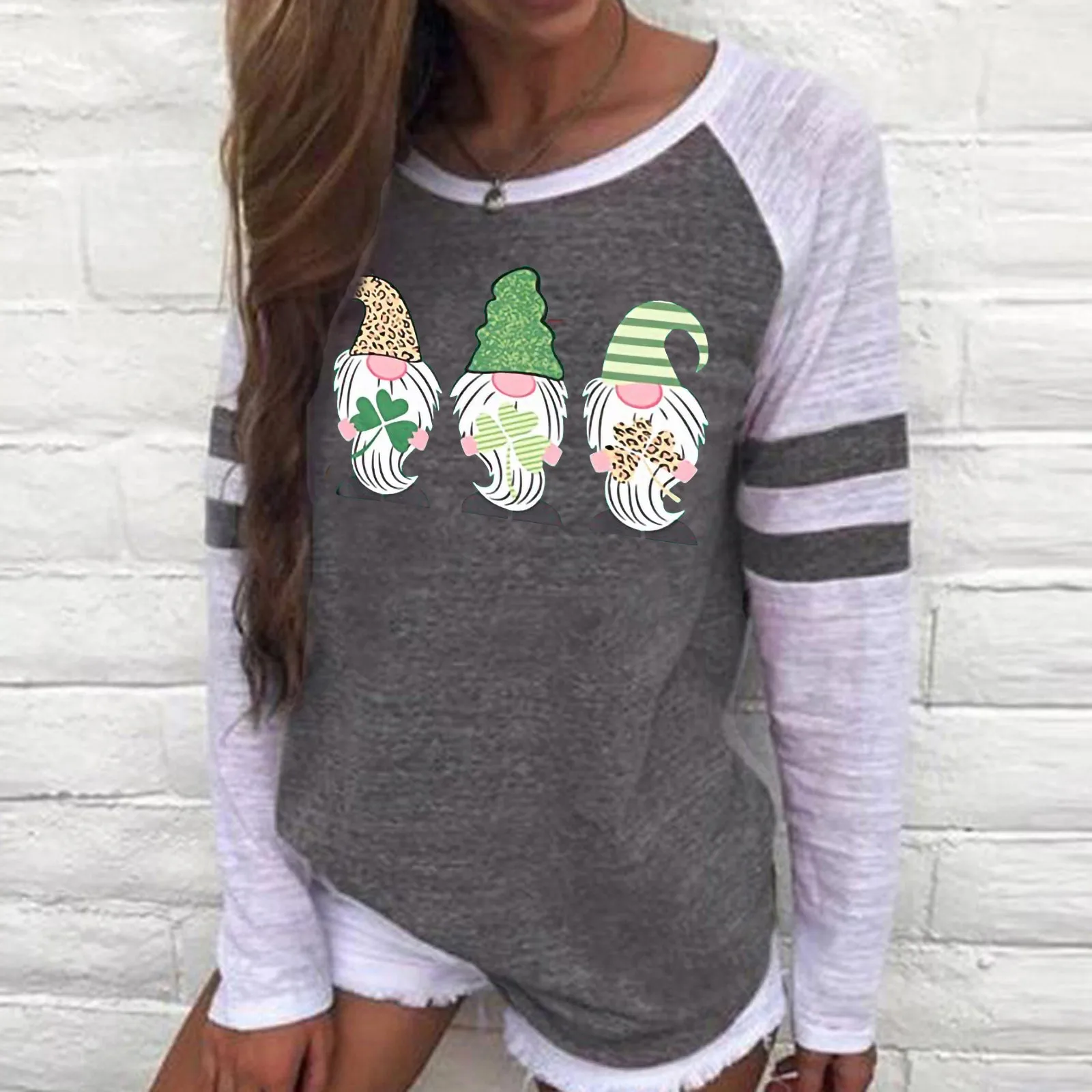 Fashion T-Shirt Women Saint Patricks Pat St Paddys Day Tees Shirts Female Long Sleeve Basic Top Camisetas Casual Sweatshirt