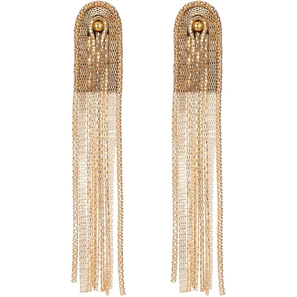 2Pcs Fashion Tassel Epaulettes Alloy Shoulder Badge Detachable Light Gold Tassel Chain Epaulet Shoulder Decoration Fixed by Pin