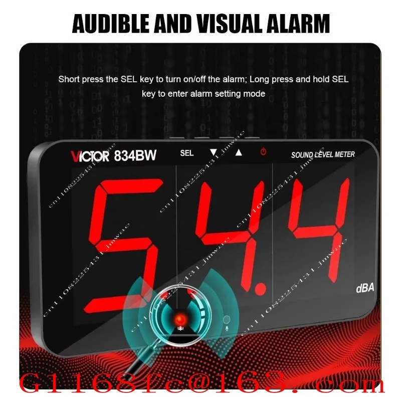 834BW Digital Noise Meter 4 Inch Display, WiFi Bluetooth - Wall Mounted Noise Monitor 30-130dB