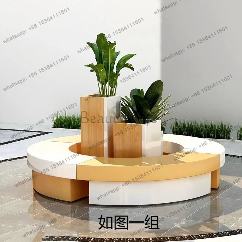 Fiberglass Spliced Leisure Chair Outdoor Public Area Waiting Long Sitting Bench Mall Flower Pot Seat Combination