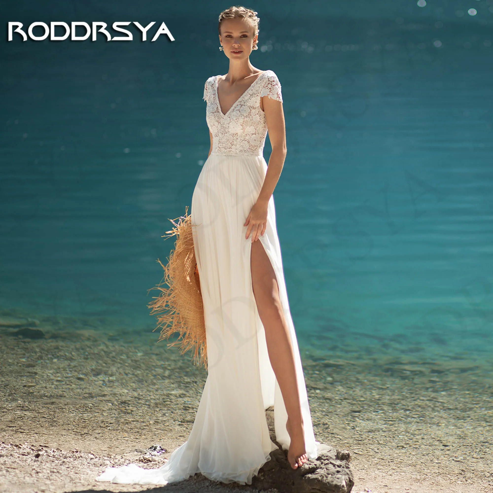 

RODDRSYA Romantic Boho Lace Wedding Dresses For Bride Beach V Neck Split Chiffon Bridal Dress A Line vestidos de novia 2024