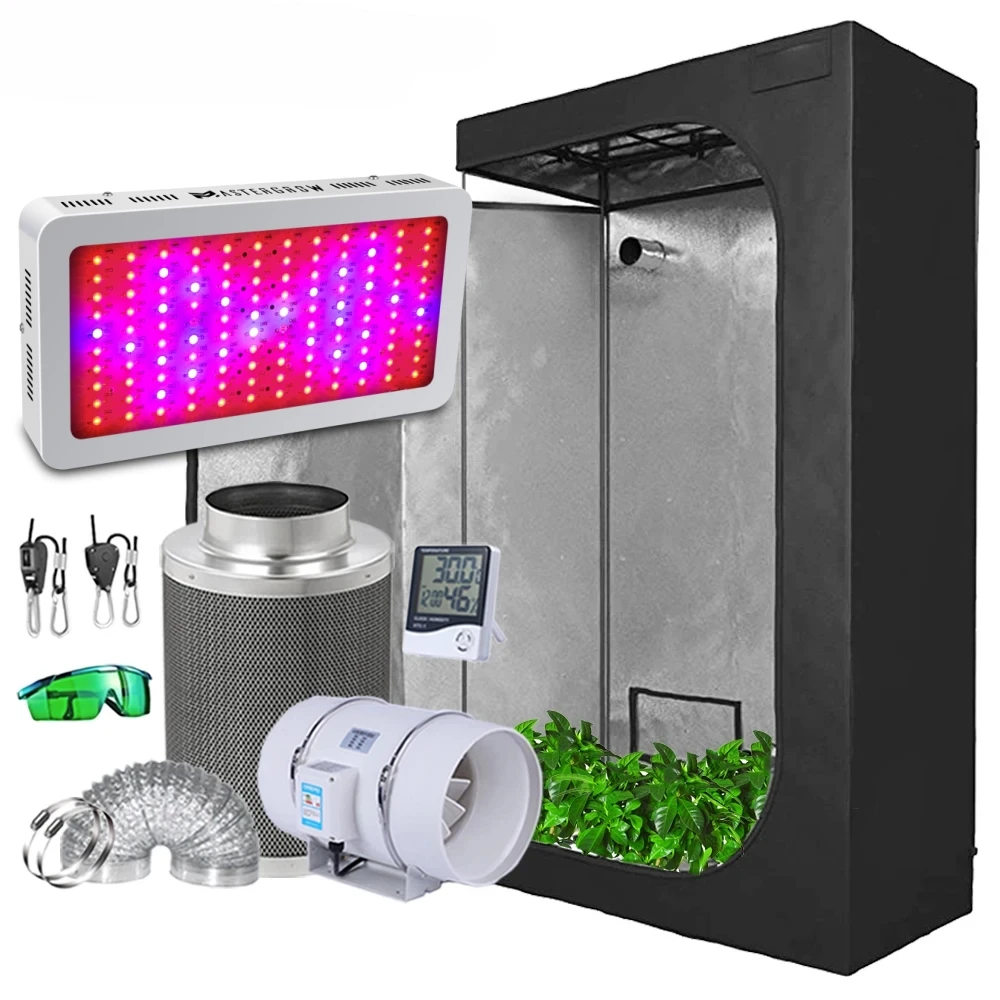 Grow Tent Kit Komplettsystem mit 600W/1000W/1200W/1500W/1800W/2000W Vollspektrum Dual-Chip LED Pflanzenlampe, 20"x20"x40", 24"x24"x56", 32"x32"x64", 40"x40"x80" 1680D Hochreflektierendes Mylar