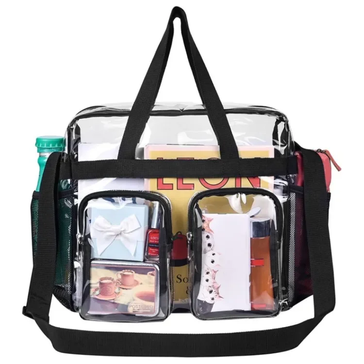 Outdoor PVC Clear Shoulder Bag with Multiple Pockets Waterproof Transparent Tote for Travel, Shopping & Hiking Lightweight