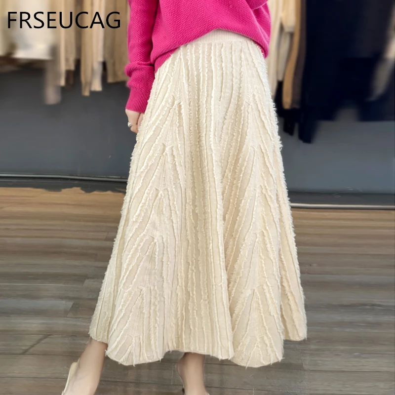 3 Colors Fashion New 100% Australian Wool Knitted Half Skirt Autumn and Winter Long Women's Wool Half Skirt  FRSEUCAG  brand