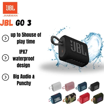 100% Official Original JBL GO 3 Wireless Bluetooth Speaker Powerful Bass Subwoofer Mini Waterproof Speaker Party Speaker