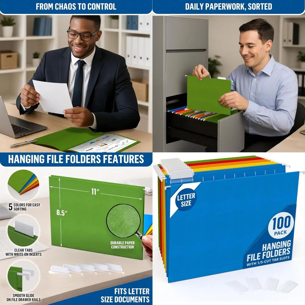 

Папки для документов формата Letter с вкладками для картотечных шкафов - 100 штук, цветные папки формата Letter