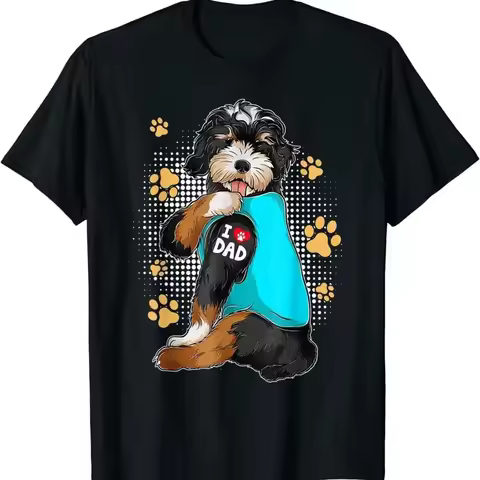 Funny I Love Dad Tattoo Bernedoodle Dog Owner Father's Day T-Shirt