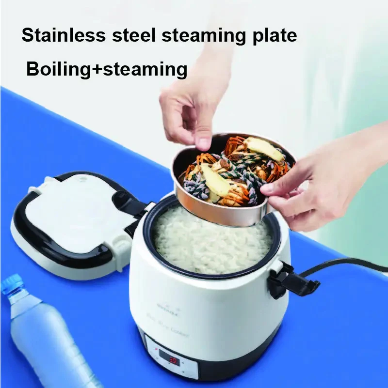 12V/24V Mini Rice Cooker Car Truck Soup Porridge Pot Food Steamer Heat Lunch Box Meal Heater Warmer With Cigarette Lighter 1.6L