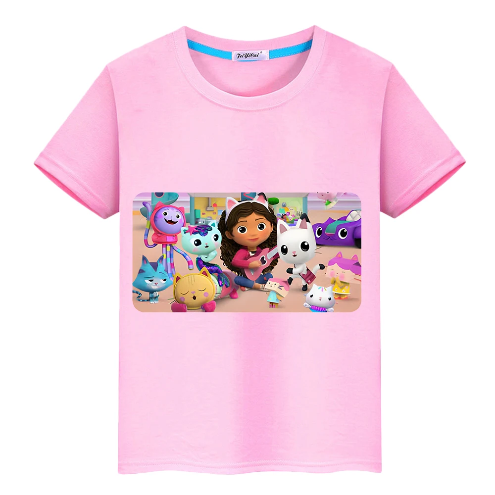 

Gabbys Dollhouse Print T-shirt 100%Cotton Kawaii Short Sleeve pride tshirt anime Tops kids clothes girls y2k Childrens Day gift