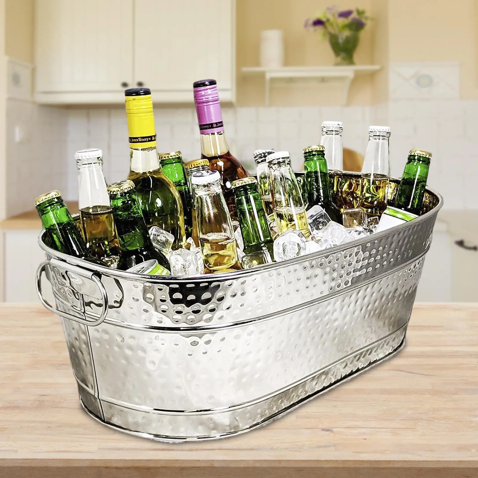 Ice Bucket Galvanized Tub Storage Container Durable Lightweight Ice Tub Beer Buckets for Drinks Champagne Cocktail Wine Party