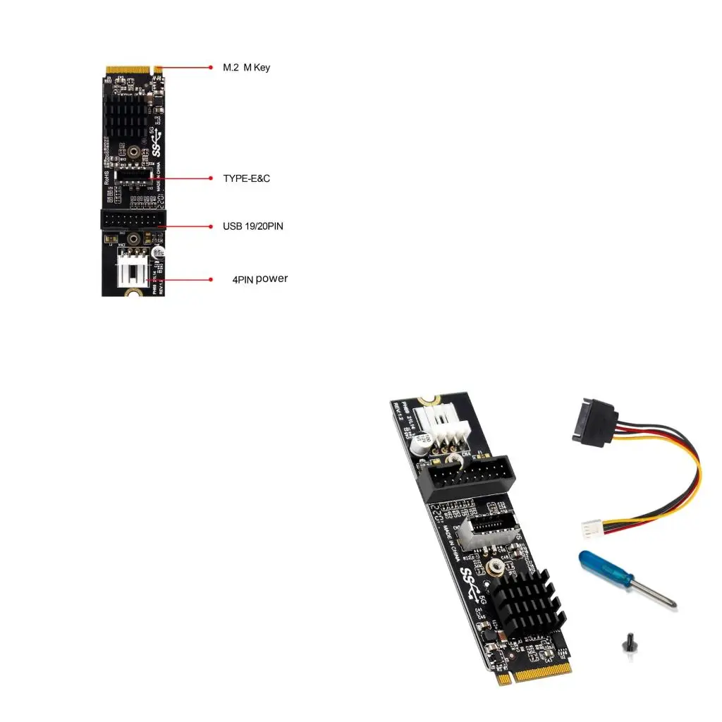 

M.2 PCIe To Front Panel USB3.0 Adapter Card Multiple Interfaces Compatibility