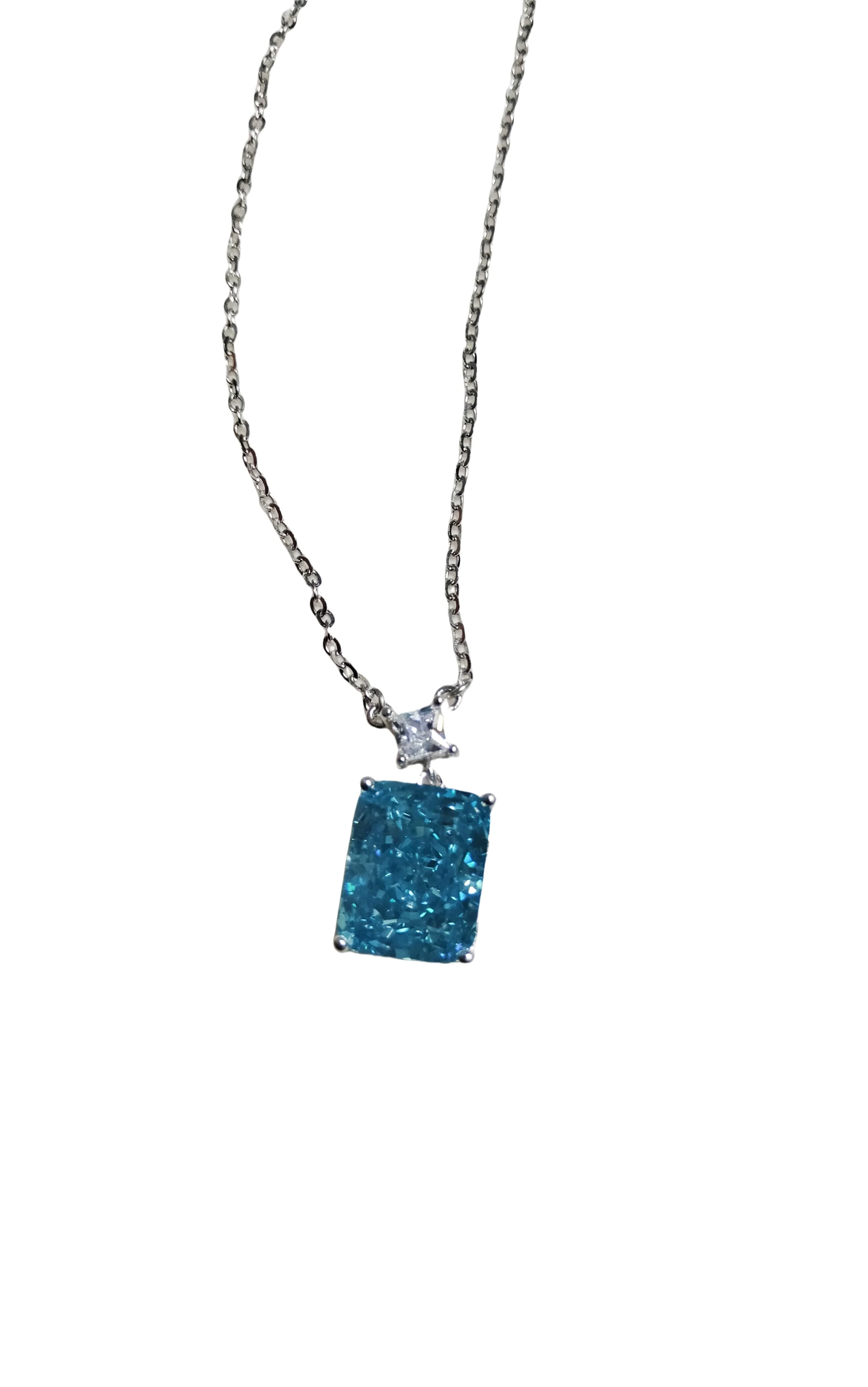 

S925 sterling silver necklace for women with blue square zircon clavicle chain jewelry party accessories, gifts for women