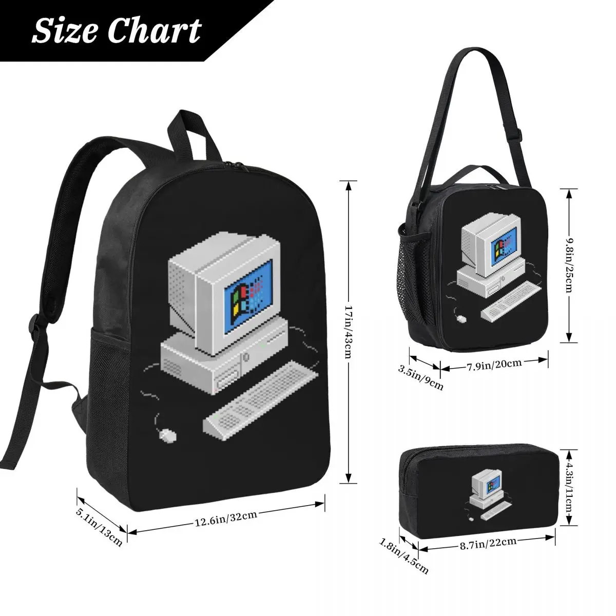 

Windows Vaporwave Backpack Student Boys Girls BookBag School Bag Computer Shoulder Bags 3ps Insulated Lunch Bag Pencil Case