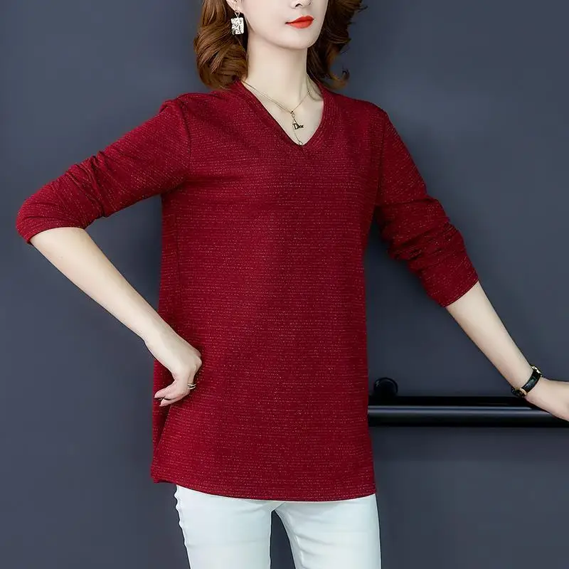 Loose Solid Casual V-neck Autumn Winter Thin Autumn Winter Elasticity Plus Size Pullovers Women\'s Clothing 2022 Sweaters Simple