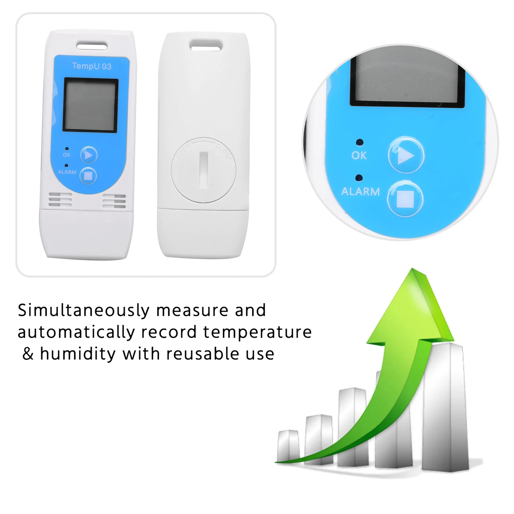 USB Temperatura e umidade Data Logger, 12.000 Record Capacity