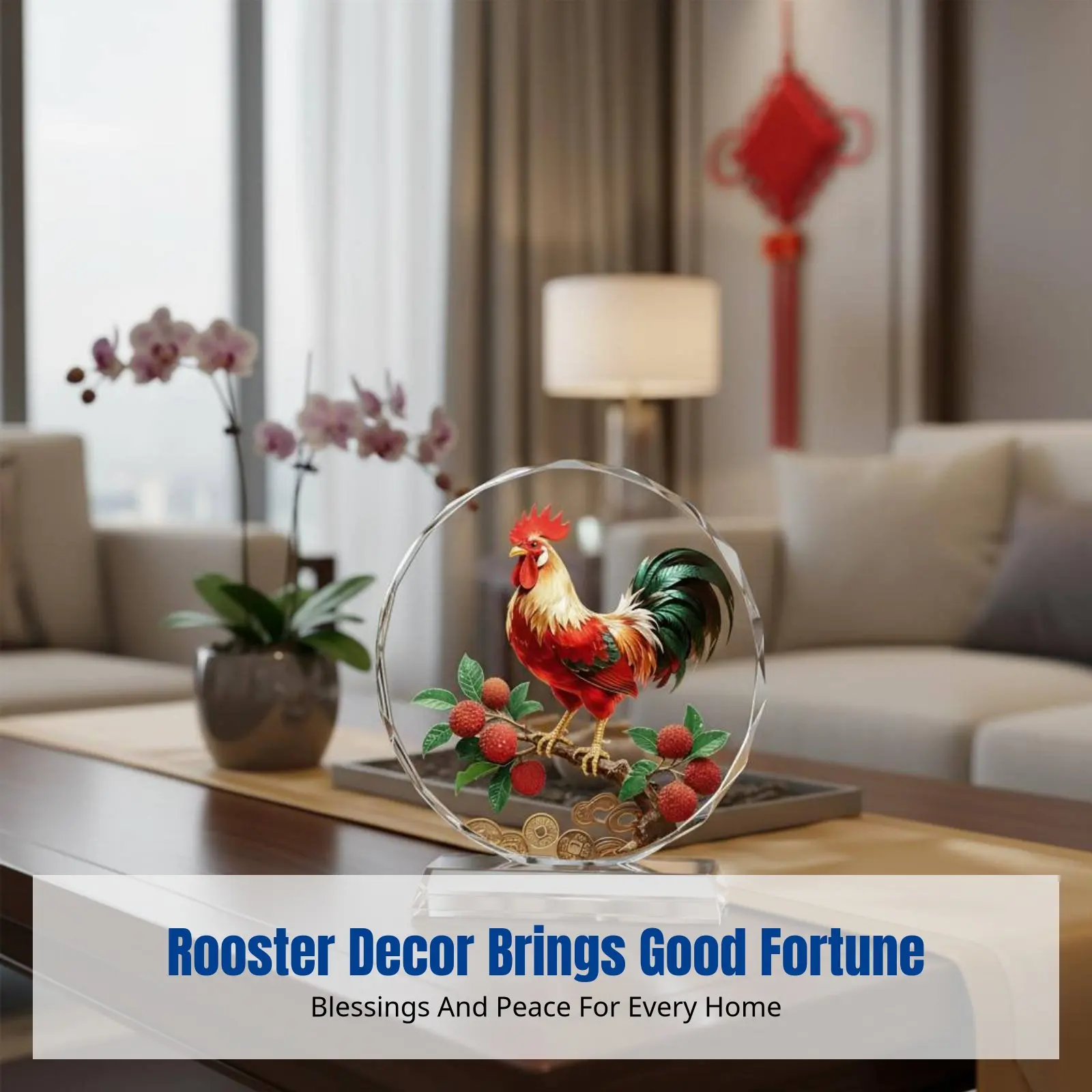 

Хрустальная декоративная скульптура, Зодиакальный Петух, для рабочего стола в гостиной, символ процветания, благоприятный подарок