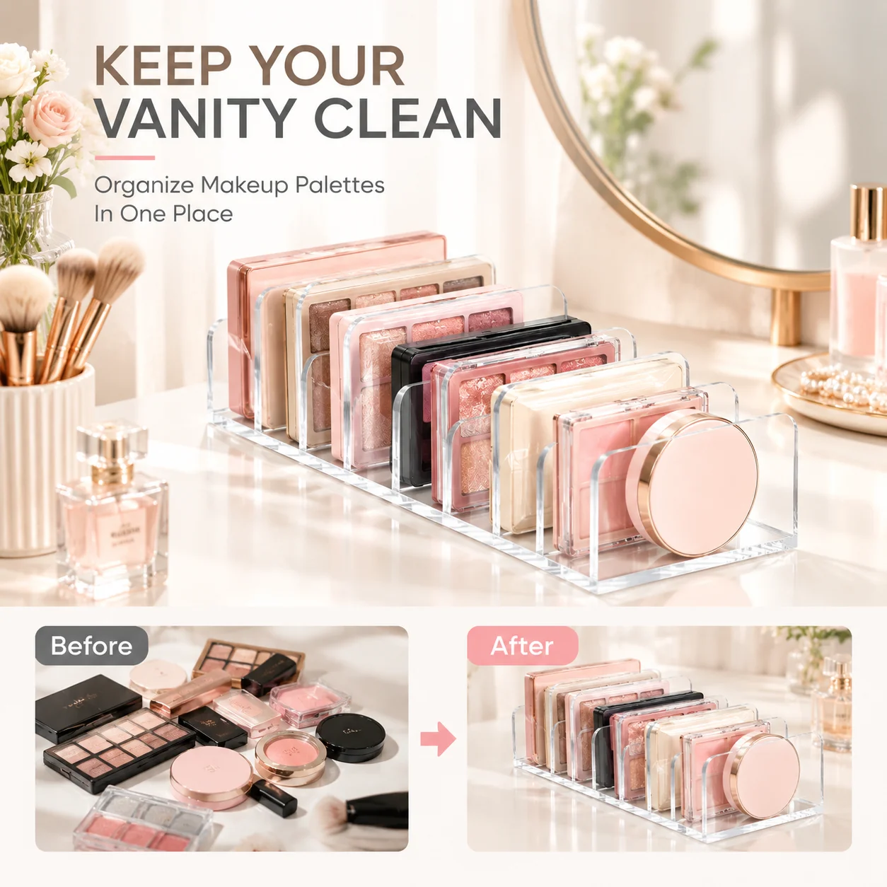 7-Slot Transparent Plastic Cosmetic Organizer Multi-Functional Makeup Holder for Home Office Bathroom Dressing Table Sorting